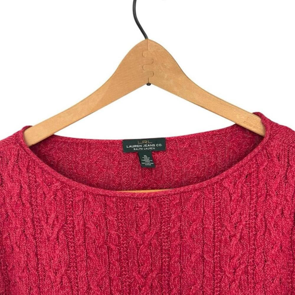 90s Ralph Lauren red pink cable knit cotton sweater in XL stretchy